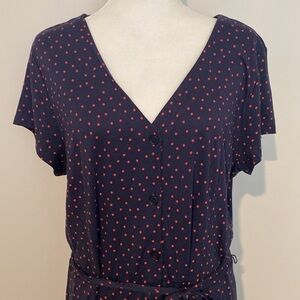 NWOT Chadwicks navy with red polka dots jersey knit dress